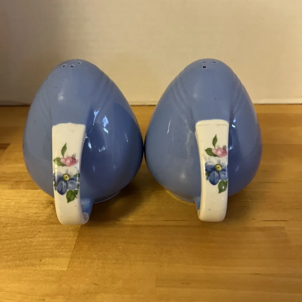Vintage Hall Pottery Rose Parade Cadet Blue Salt and Pepper Shakers